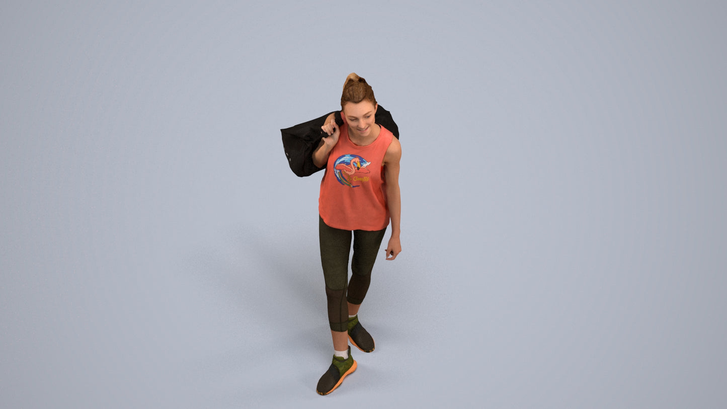 3D people model woman sport, scanned human for 3ds Max rendering, back view render