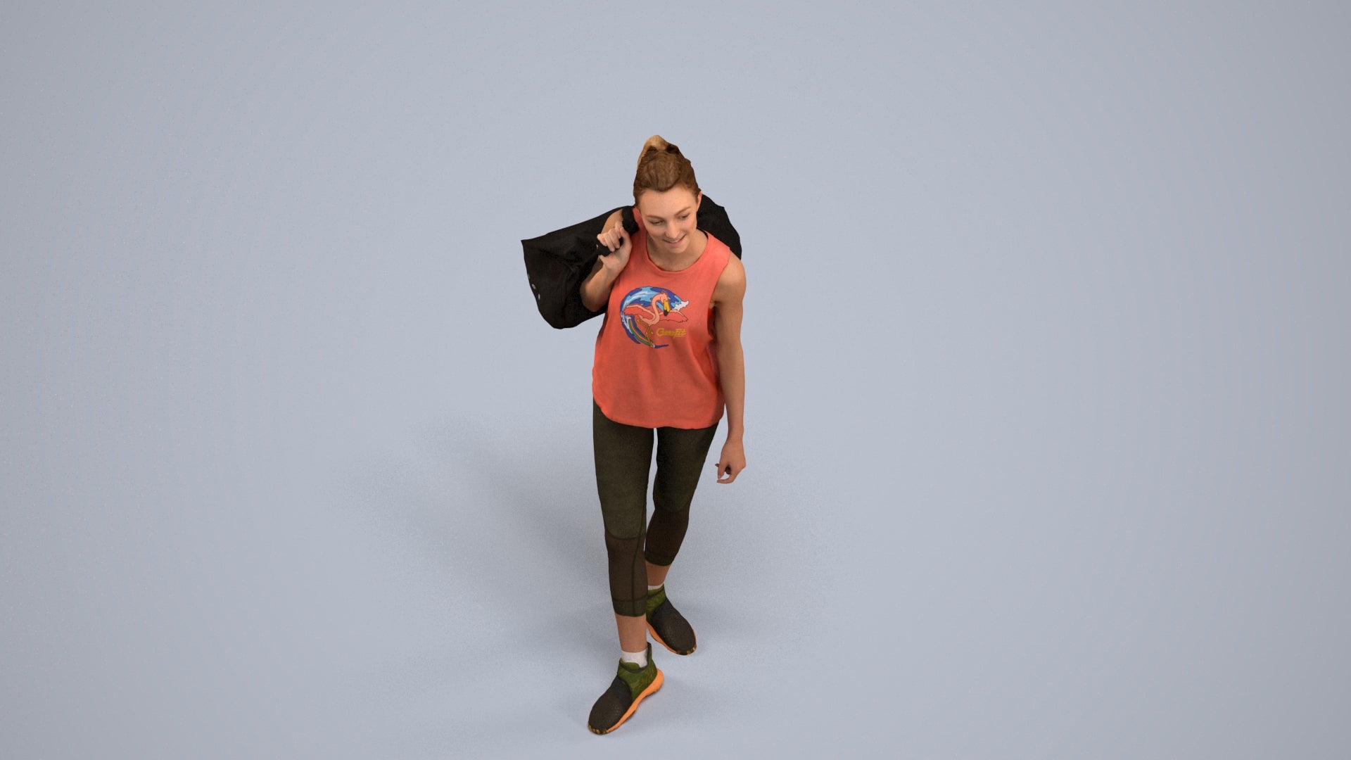 3D people model woman sport, scanned human for 3ds Max rendering, back view render