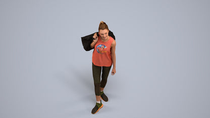3D people model woman sport, scanned human for 3ds Max rendering, back view render