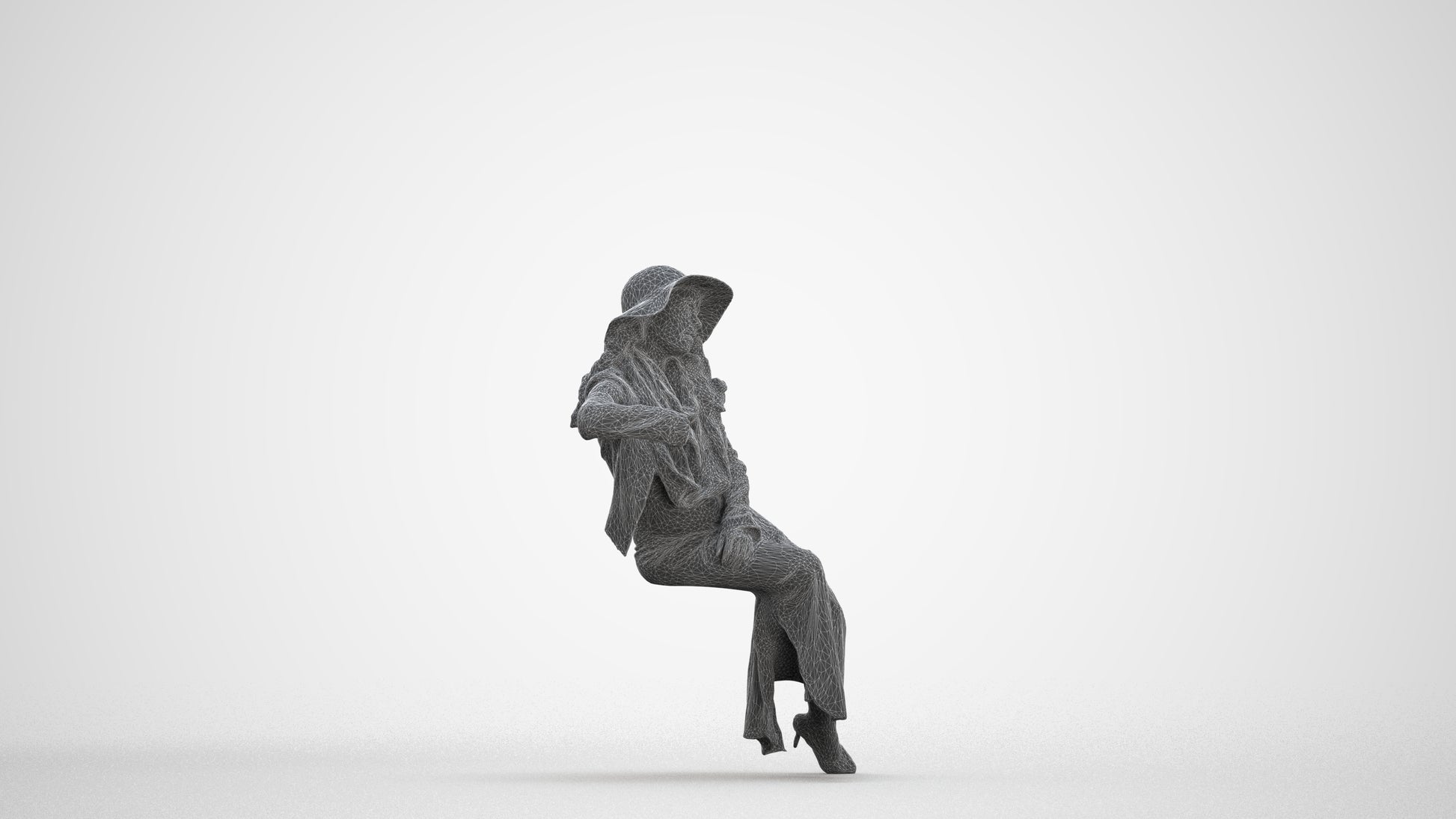 realistic 3D human woman casual sitting, archviz people FBX OBJ for Blender, three-quarter front view render