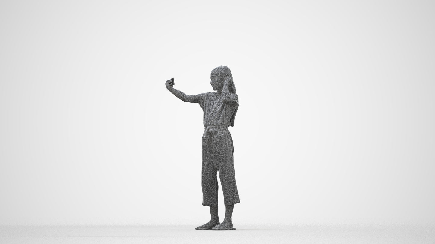 realistic 3D girl kids, scanned archviz people for Blender and 3ds Max, wireframe back view