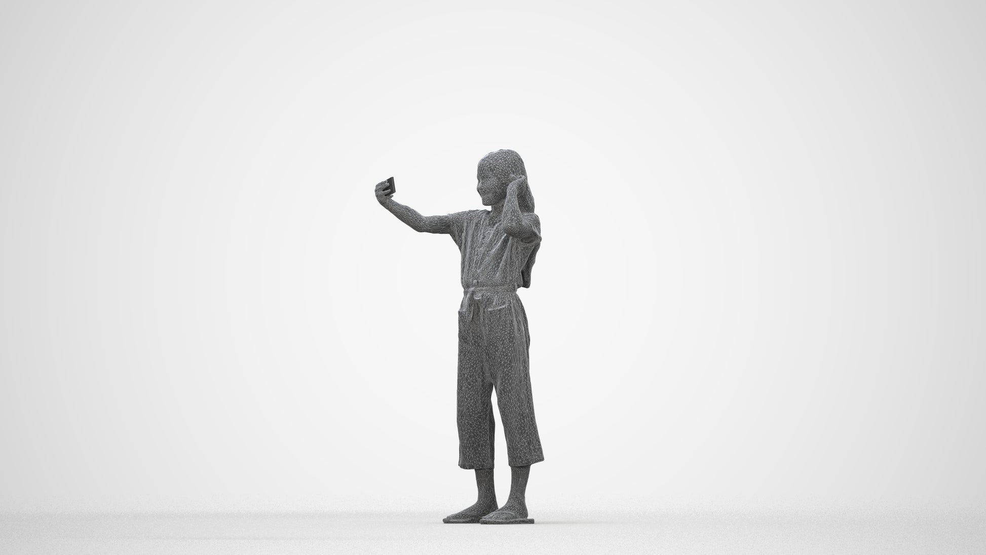 realistic 3D girl kids, scanned archviz people for Blender and 3ds Max, wireframe back view