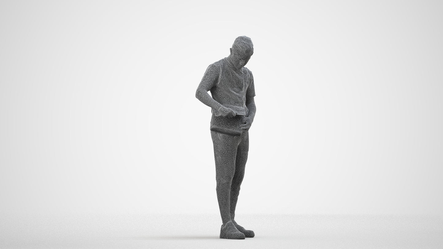 realistic 3D human boy casual kids, archviz people FBX OBJ for Blender, wireframe side view