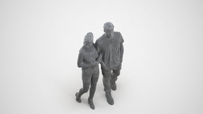 realistic 3D people woman casual couple, render-ready for V-Ray and Corona, FBX OBJ, wireframe three-quarter view