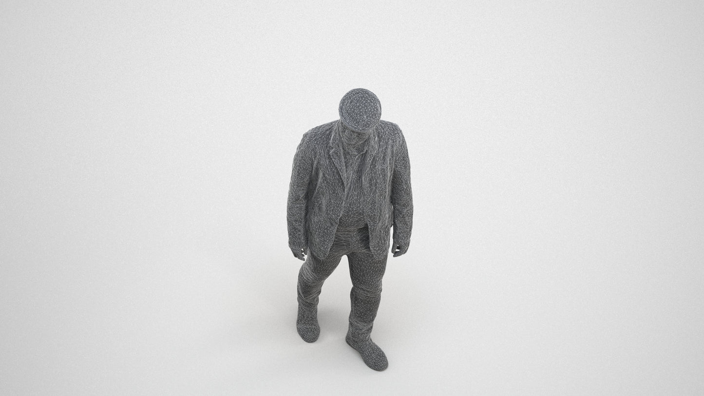 photogrammetry 3D man casual walking, realistic human model archviz FBX, wireframe three-quarter view