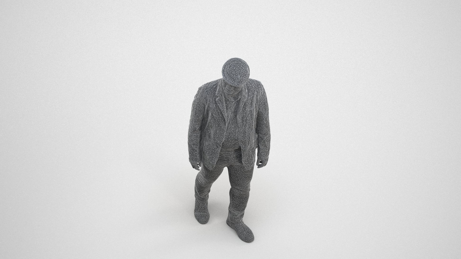 photogrammetry 3D man casual walking, realistic human model archviz FBX, wireframe three-quarter view