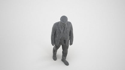 photogrammetry 3D man casual walking, realistic human model archviz FBX, wireframe three-quarter view