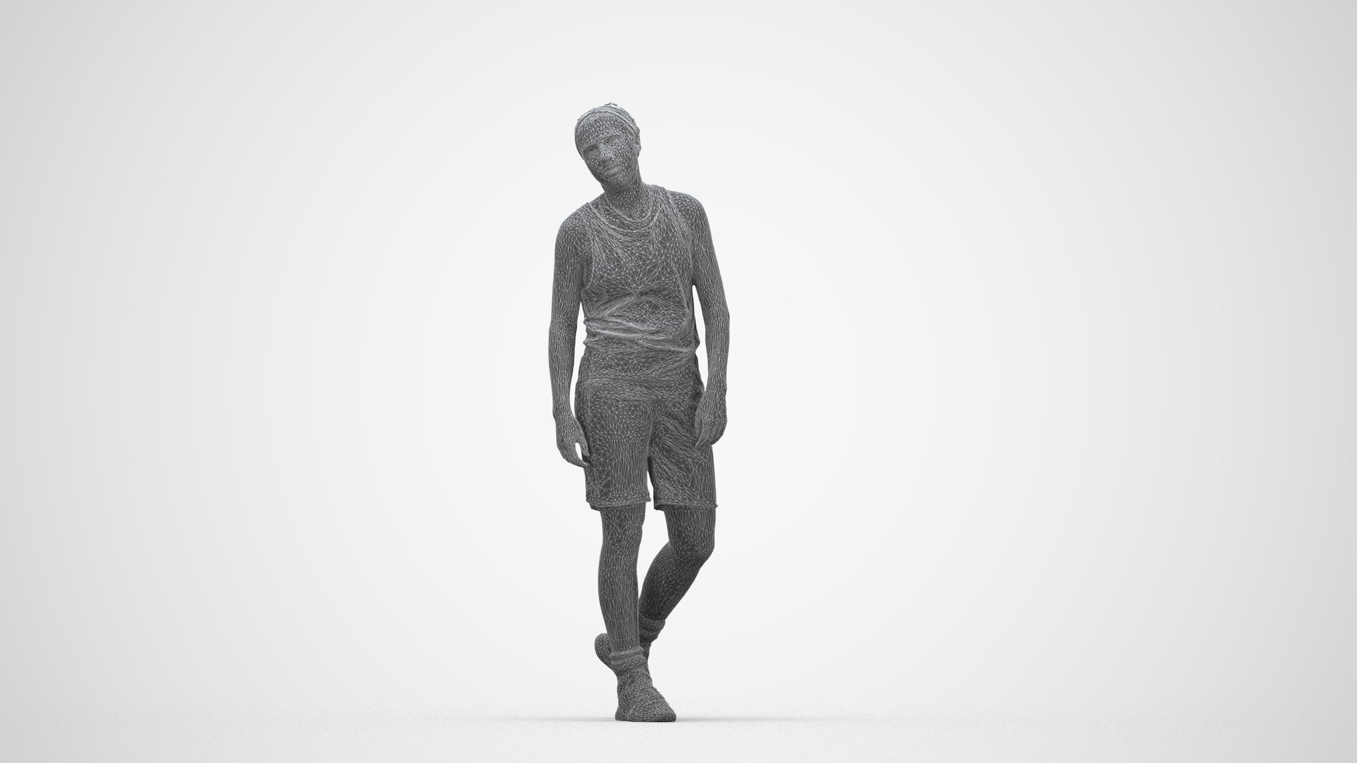 realistic 3D human woman sport, archviz people FBX OBJ for Blender, wireframe back view