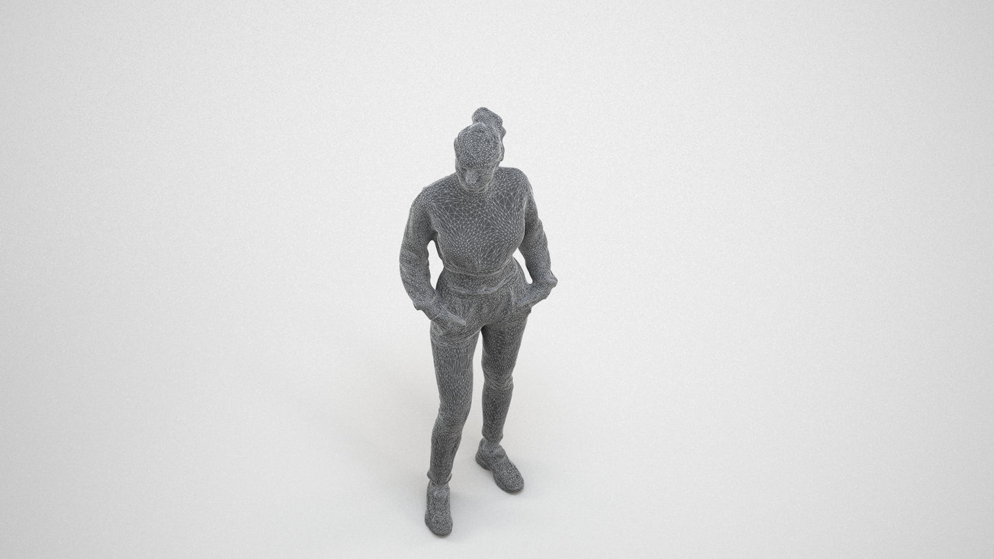 realistic 3D woman sport, scanned archviz people for Blender and 3ds Max, wireframe three-quarter view