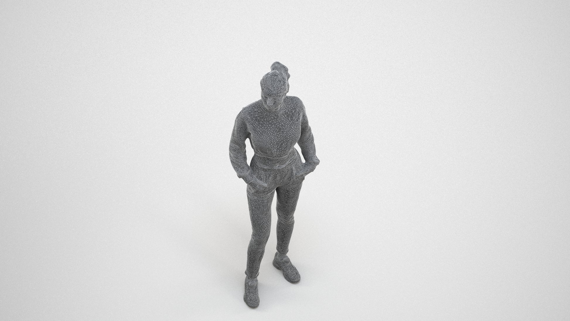 realistic 3D woman sport, scanned archviz people for Blender and 3ds Max, wireframe three-quarter view