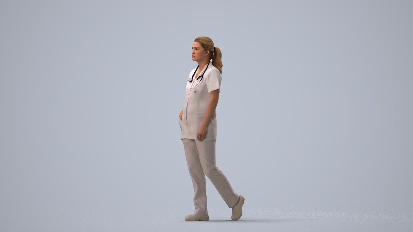 scanned 3D woman standing, photogrammetry people for Enscape and V-Ray, three-quarter view render