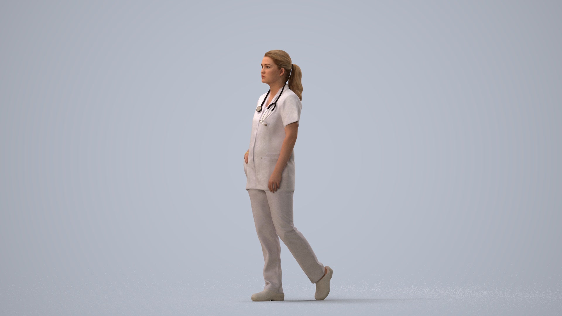 scanned 3D woman standing, photogrammetry people for Enscape and V-Ray, three-quarter view render