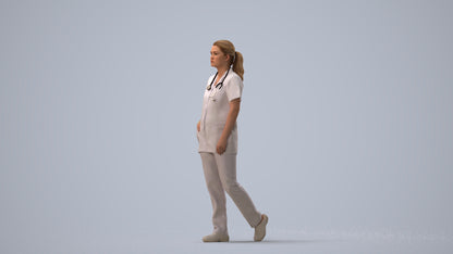 scanned 3D woman standing, photogrammetry people for Enscape and V-Ray, three-quarter view render