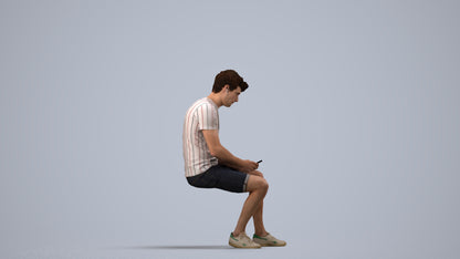 realistic 3D man casual sitting, scanned archviz people for Blender and 3ds Max, side view render