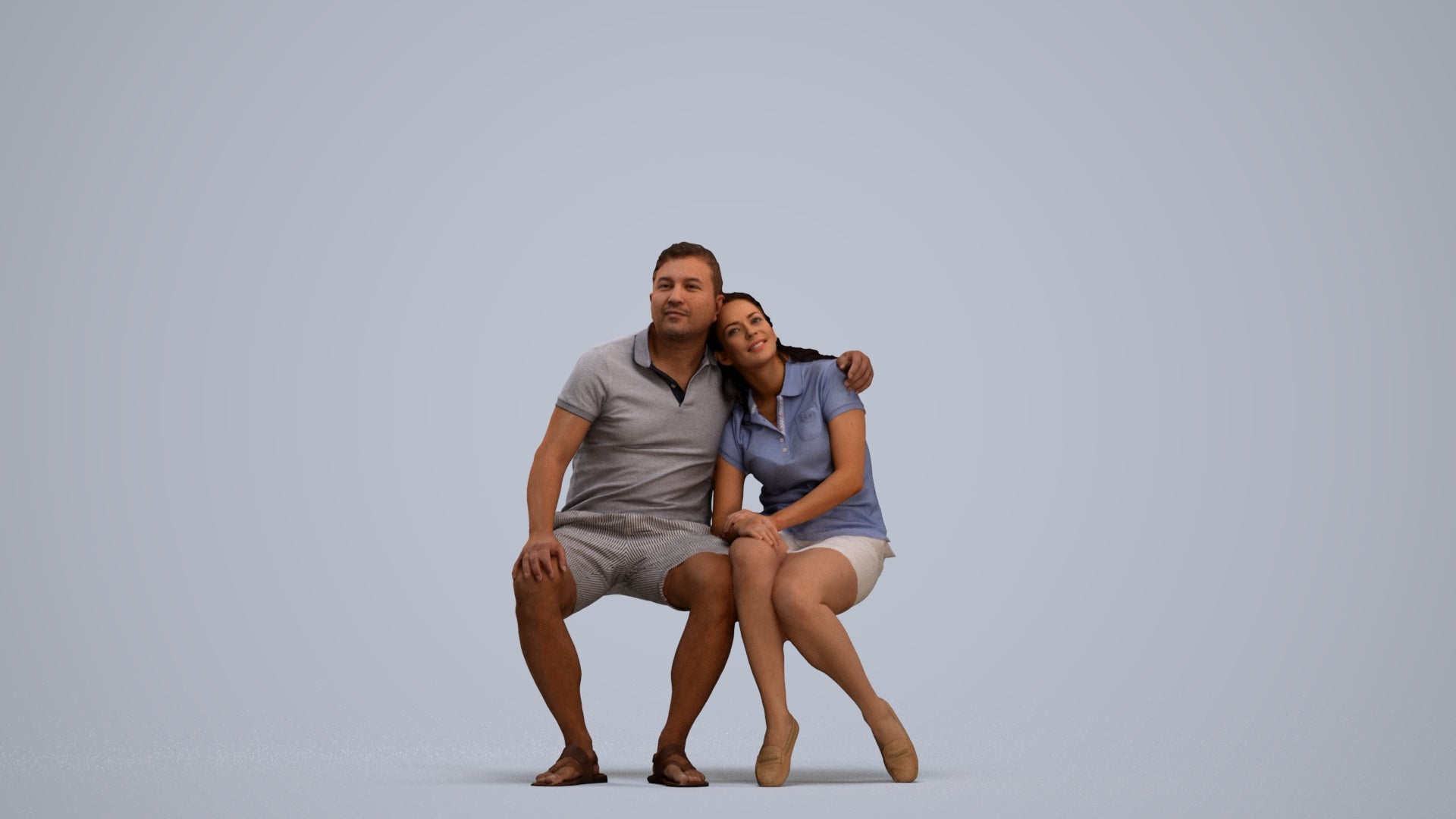 3D human model woman casual couple, photogrammetry scanned person for archviz, standing pose render