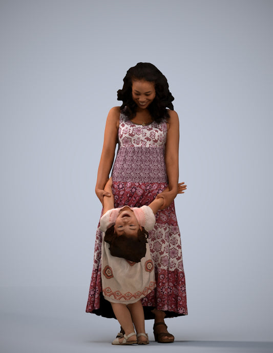 3D human model girl casual kids, photogrammetry scanned person for archviz