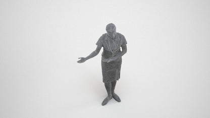 3D scanned woman hospitality, photorealistic archviz people for Enscape and SketchUp, wireframe three-quarter view