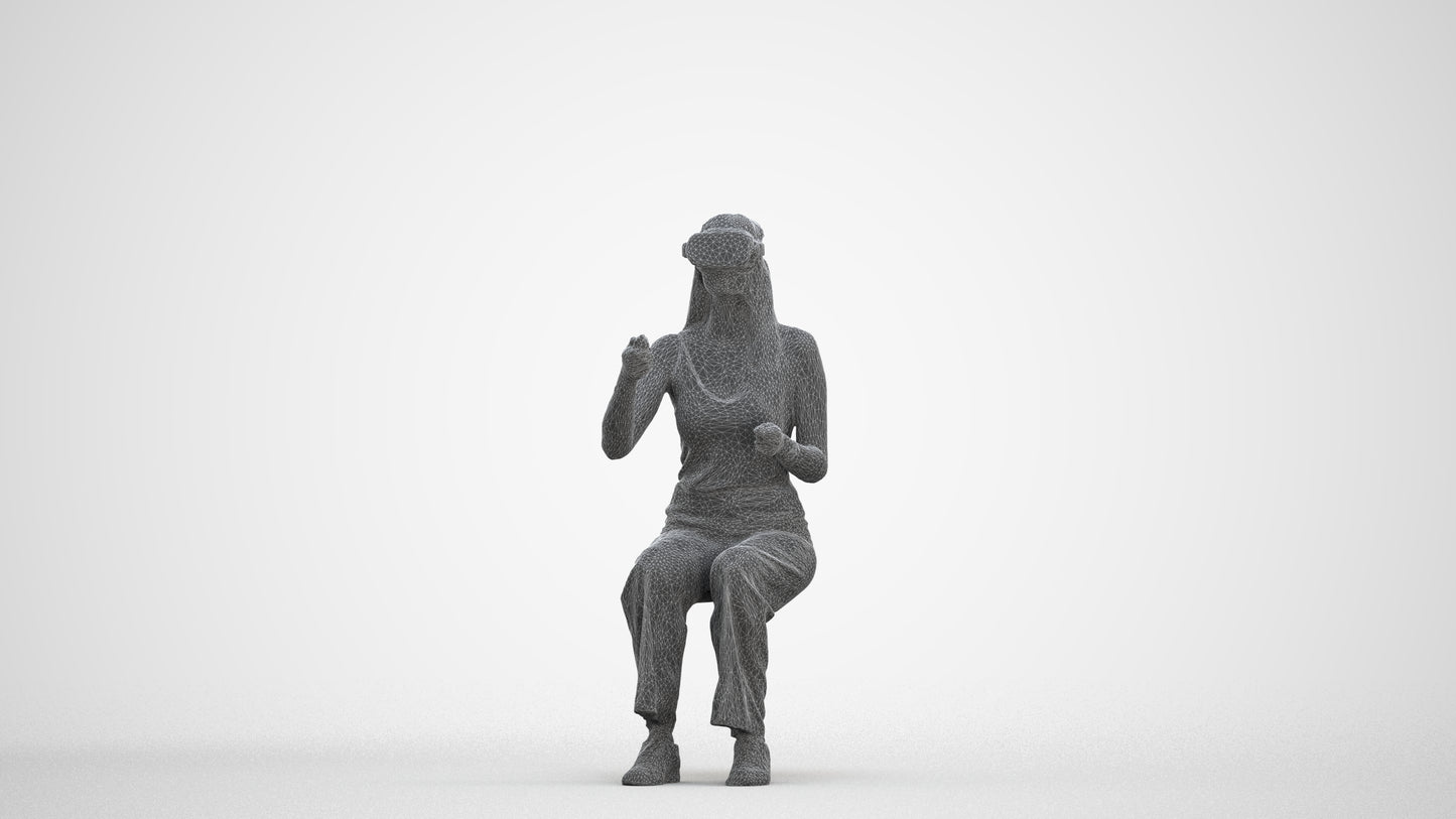photogrammetry 3D woman casual sitting, realistic human model archviz FBX, three-quarter front view render