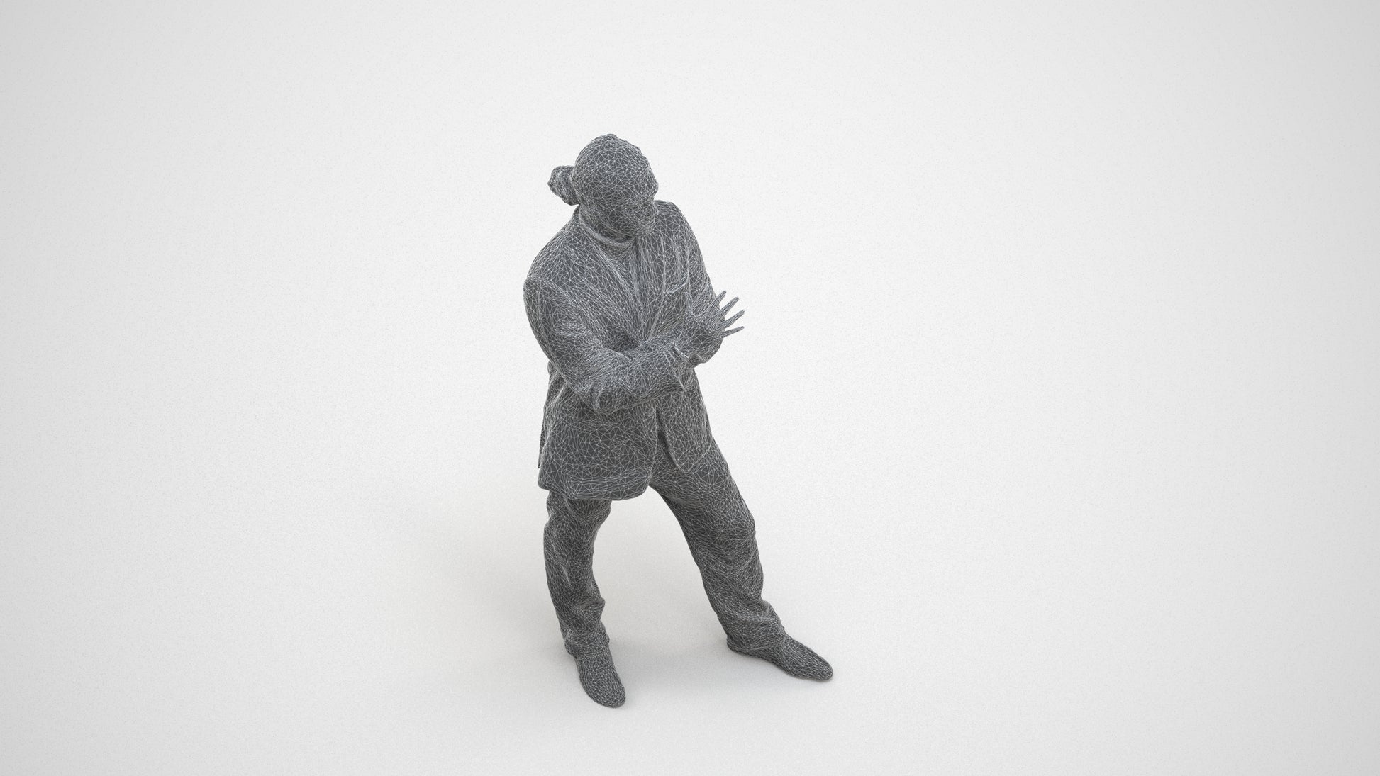 scanned 3D man business, photogrammetry people for Enscape and V-Ray, wireframe three-quarter view