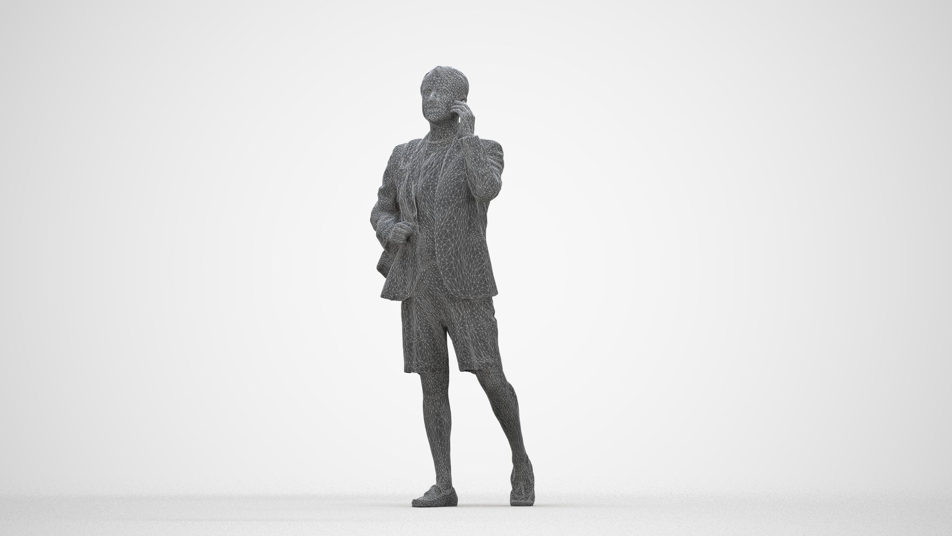 3D human model man business walking, photogrammetry scanned person for archviz, wireframe back view