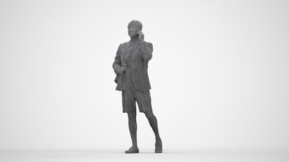 3D human model man business walking, photogrammetry scanned person for archviz, wireframe back view