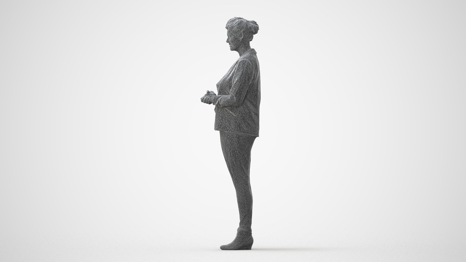 realistic 3D human woman business standing, archviz people FBX OBJ for Blender, square thumbnail