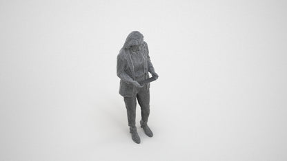 3D human model woman business, photogrammetry scanned person for archviz, wireframe three-quarter view