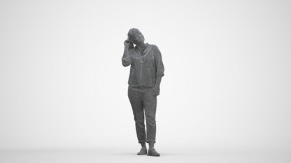 realistic 3D people woman casual standing, render-ready for V-Ray and Corona, FBX OBJ, three-quarter front view render