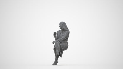 photogrammetry 3D woman casual sitting, realistic human model archviz FBX, wireframe back view