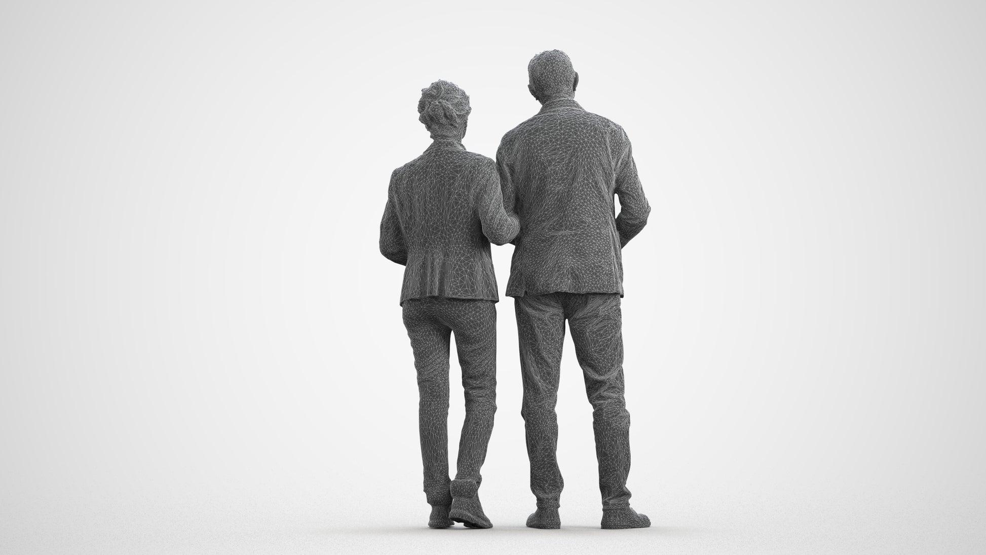 3D people model senior woman business couple, scanned human for 3ds Max rendering, wireframe front view