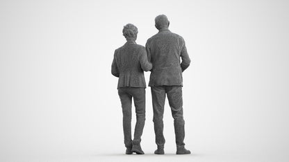 3D people model senior woman business couple, scanned human for 3ds Max rendering, wireframe front view