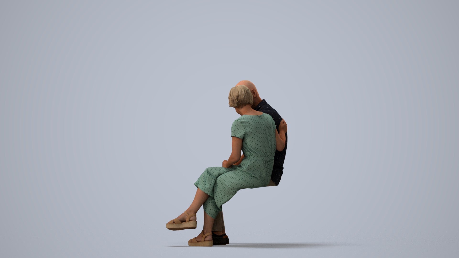 realistic 3D senior woman casual couple, scanned archviz people for Blender and 3ds Max, three-quarter view render
