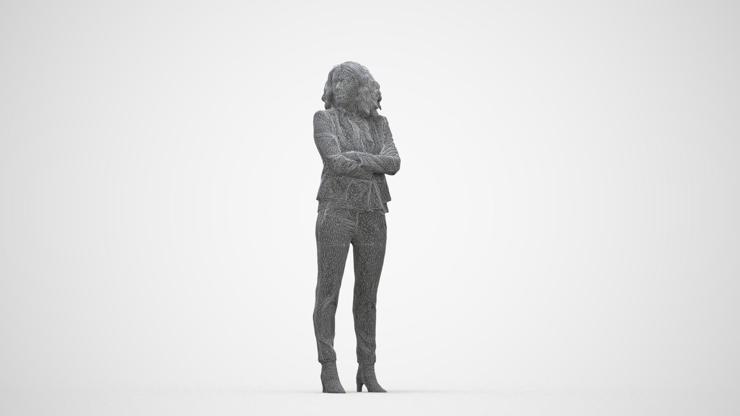 scanned 3D woman business standing, photogrammetry people for Enscape and V-Ray, wireframe back view
