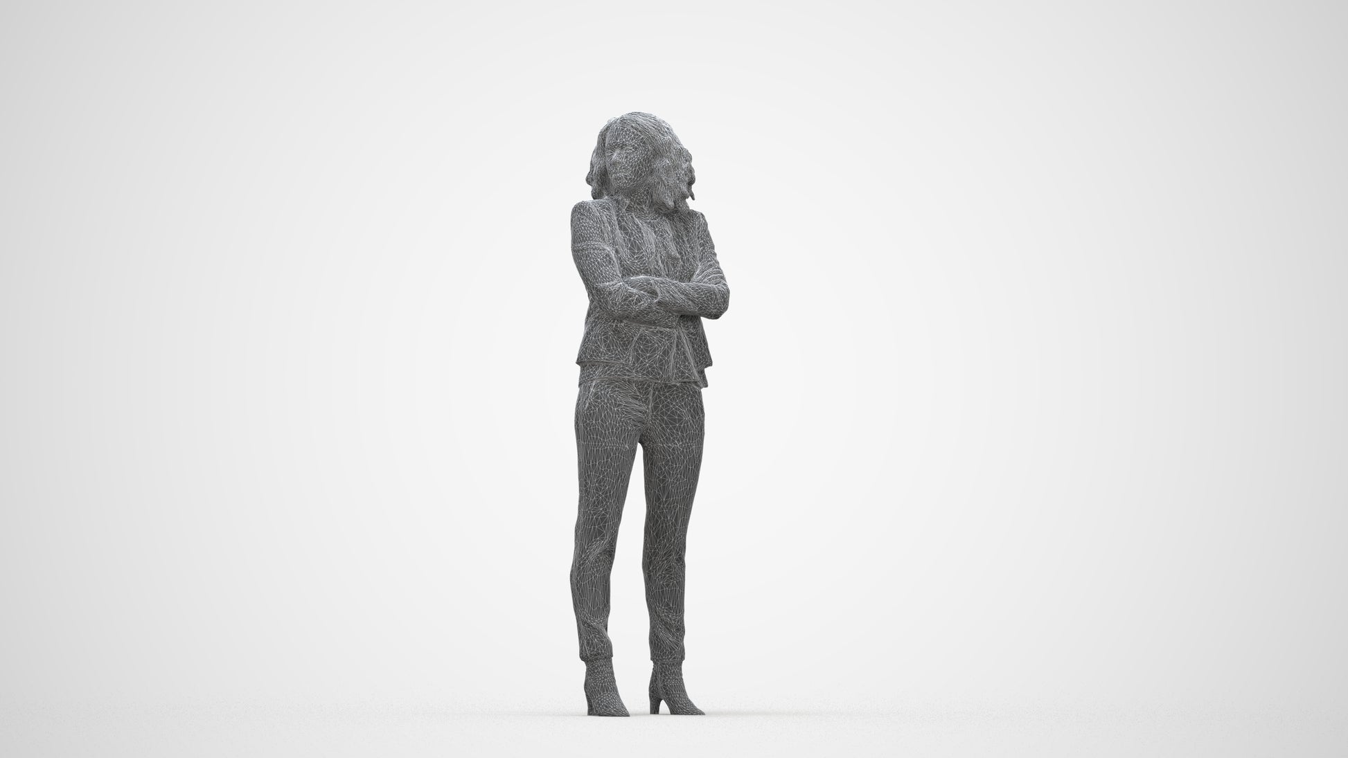 scanned 3D woman business standing, photogrammetry people for Enscape and V-Ray, wireframe back view