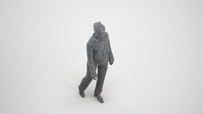 3D human model woman business walking, photogrammetry scanned person for archviz, wireframe three-quarter view