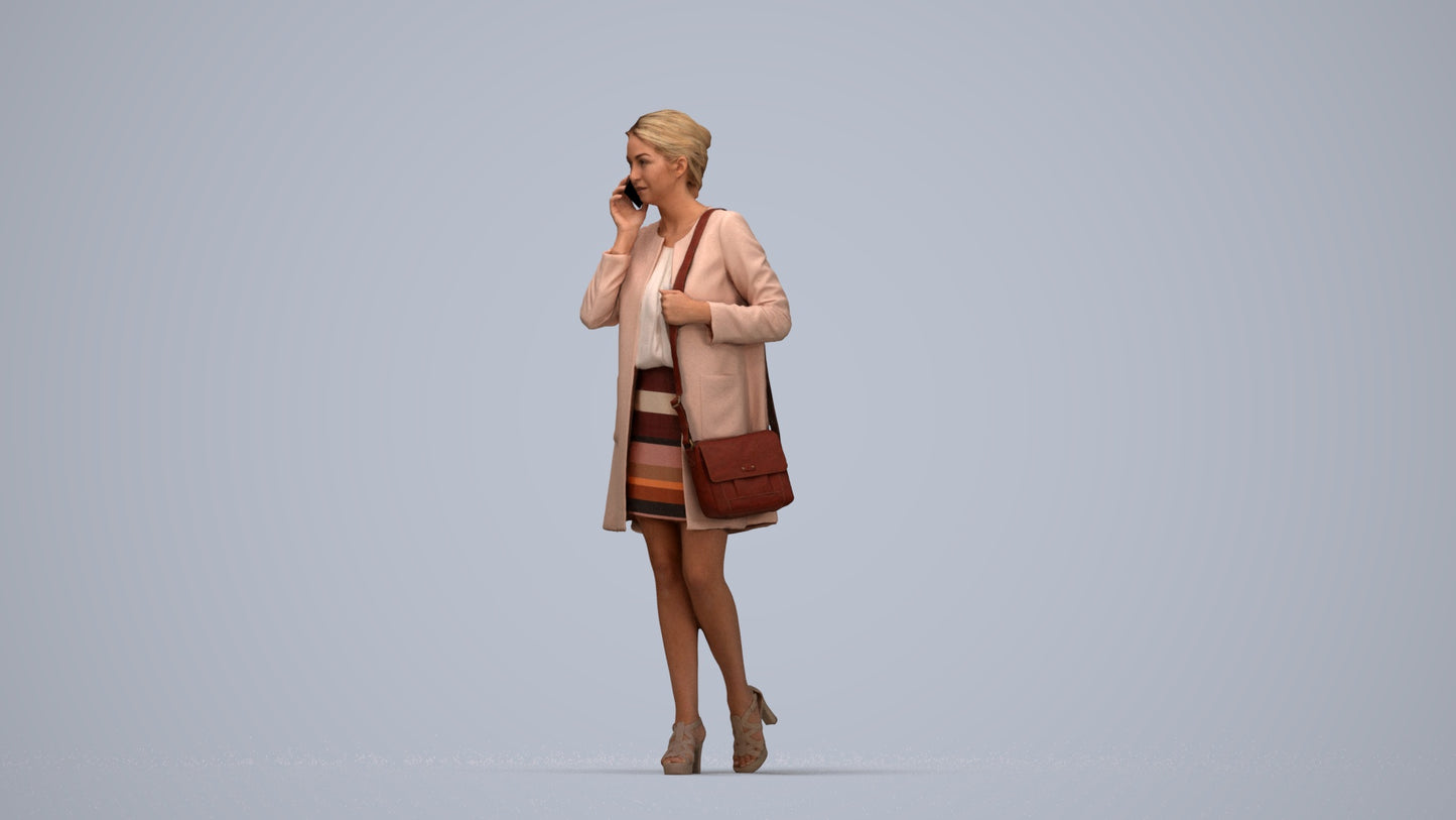 3D scanned woman walking business, photorealistic archviz people for Enscape and SketchUp, top-down view render