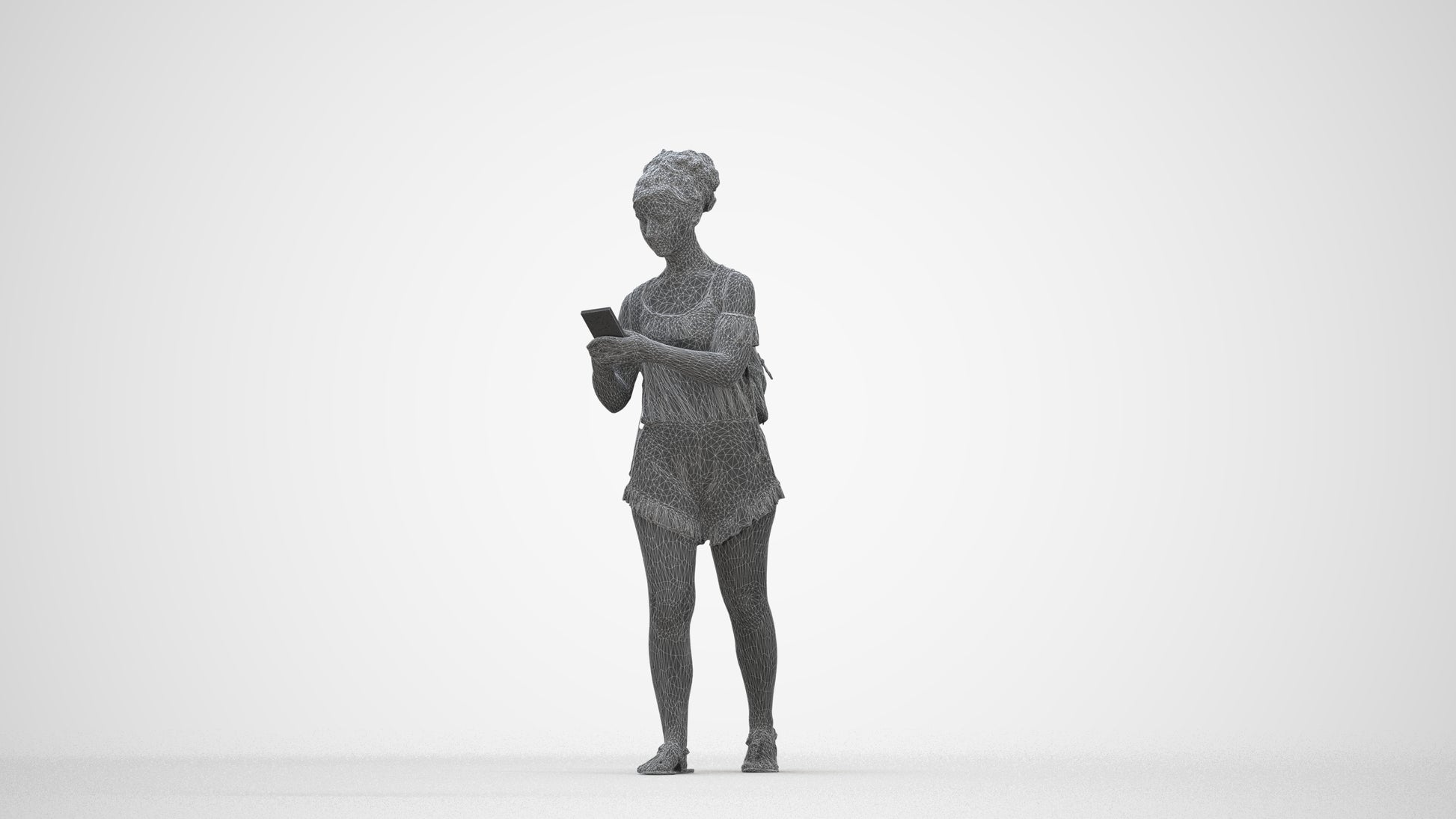 3D people model girl casual kids, scanned human for 3ds Max rendering, wireframe back view