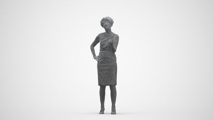 realistic 3D human woman business standing, archviz people FBX OBJ for Blender, three-quarter front view render