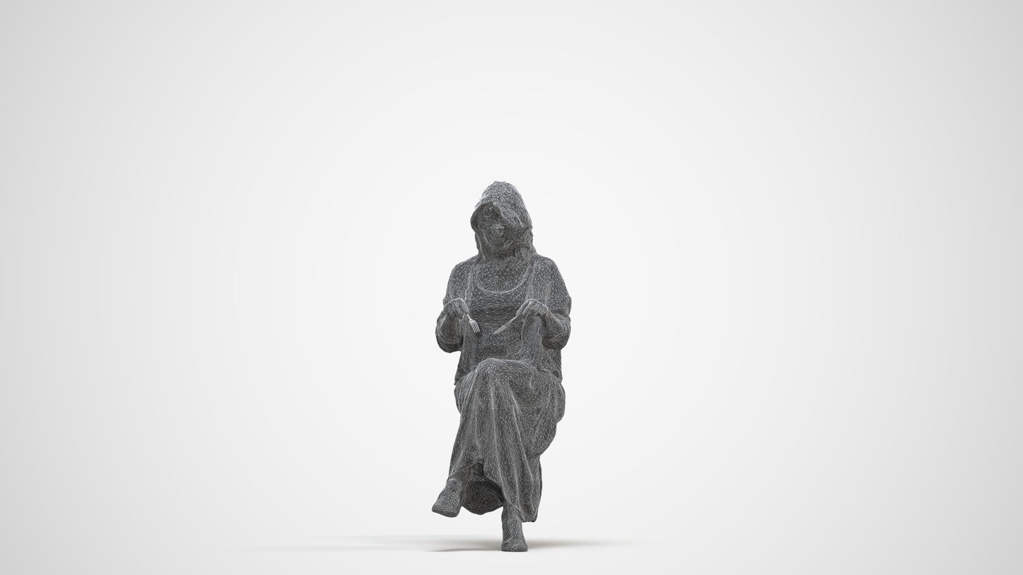 photogrammetry 3D woman casual sitting, realistic human model archviz FBX, three-quarter front view render