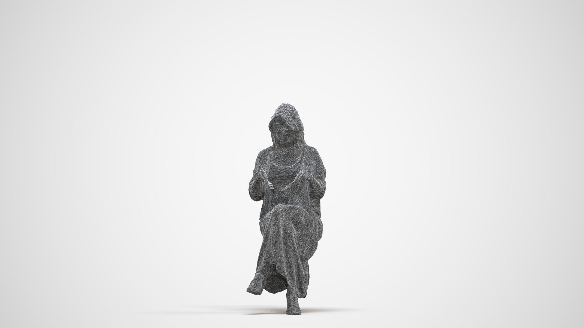 photogrammetry 3D woman casual sitting, realistic human model archviz FBX, three-quarter front view render