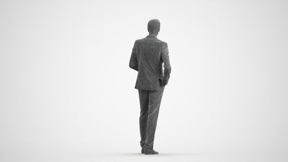 3D scanned man standing business, photorealistic archviz people for Enscape and SketchUp, wireframe front view