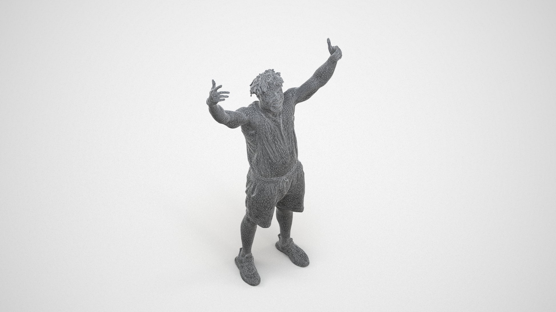 scanned 3D man sport, photogrammetry people for Enscape and V-Ray, wireframe three-quarter view
