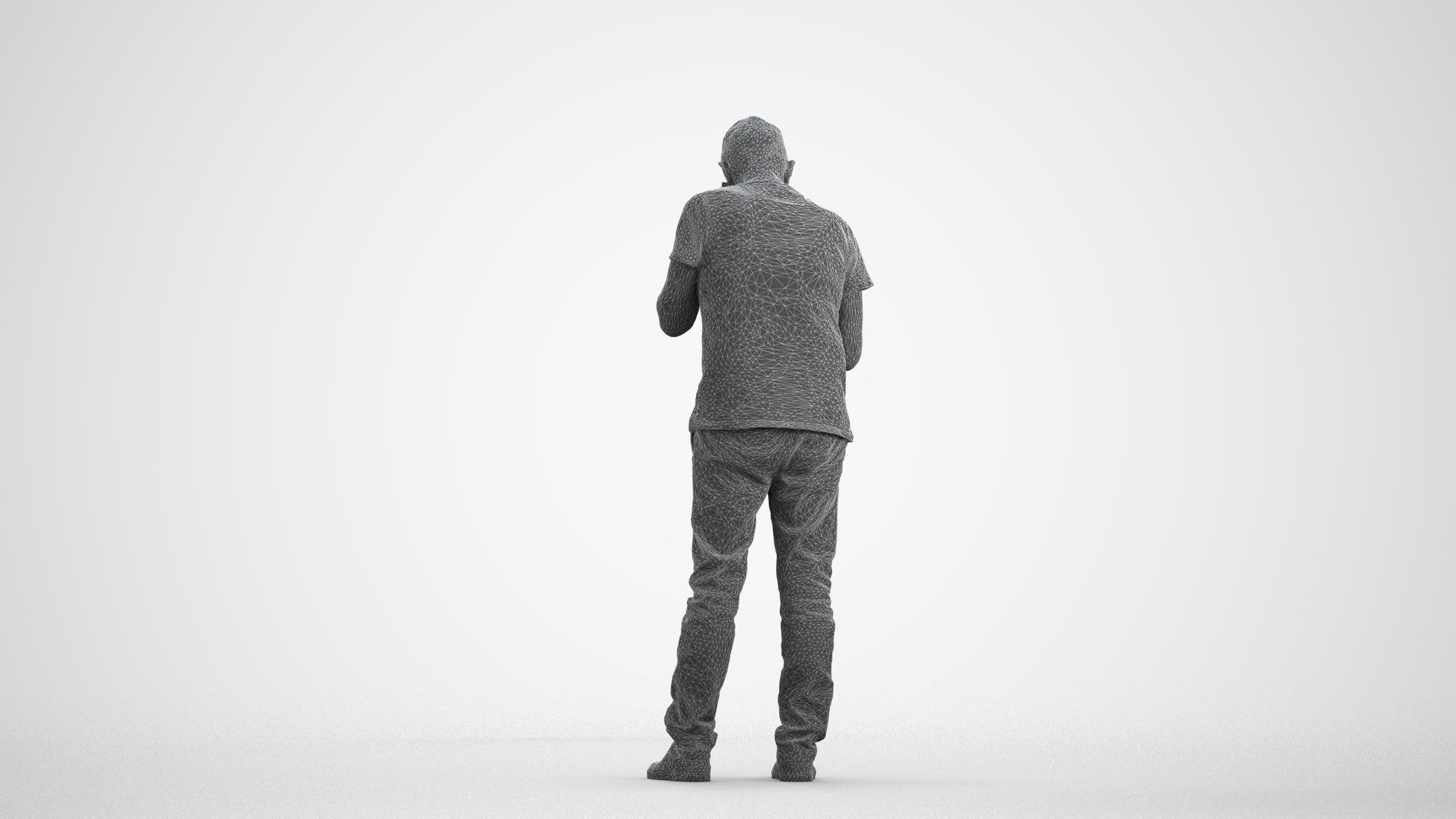 realistic 3D people senior man casual standing, render-ready for V-Ray and Corona, FBX OBJ, wireframe front view