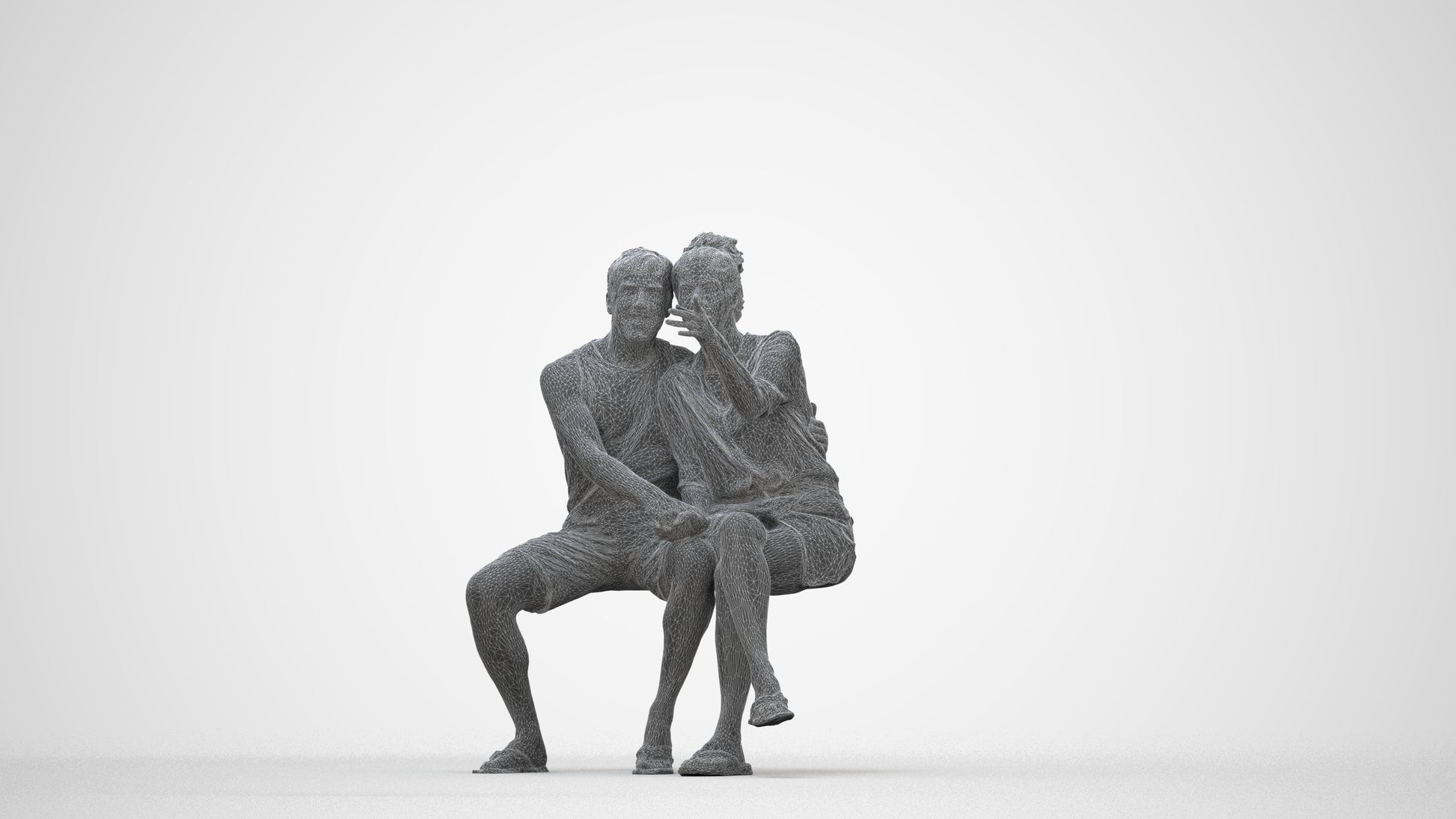 3D human model woman casual couple, photogrammetry scanned person for archviz, wireframe back view