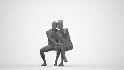 3D human model woman casual couple, photogrammetry scanned person for archviz, wireframe back view