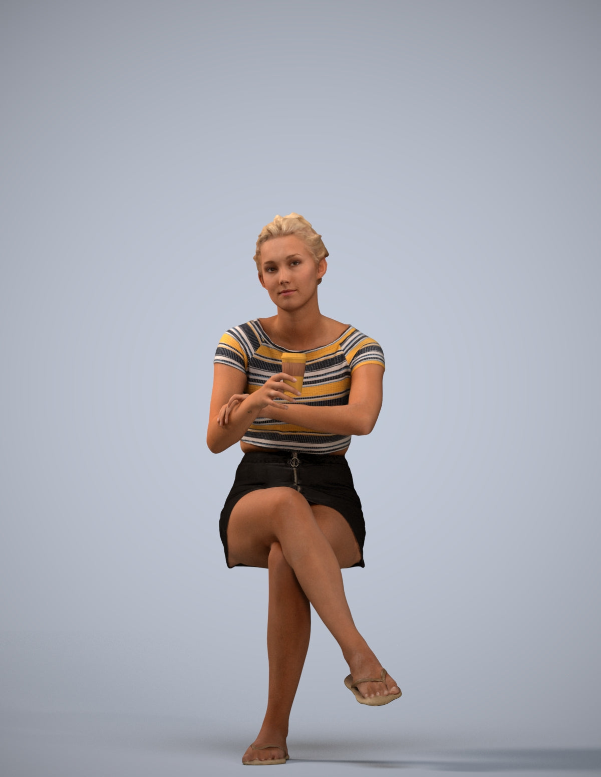 scanned 3D woman casual sitting, photogrammetry people for Enscape and V-Ray