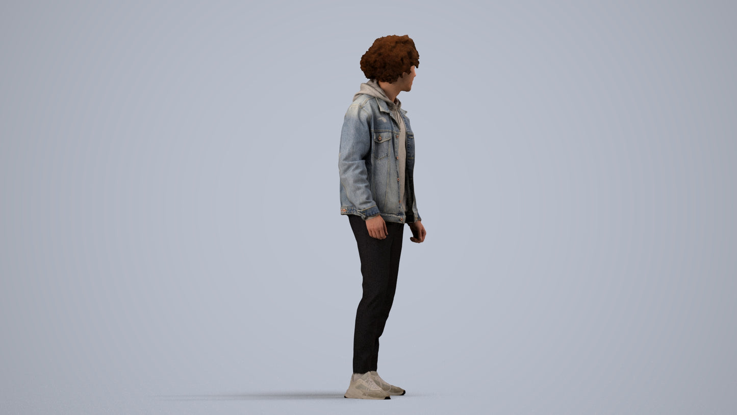 3D human model man casual standing, photogrammetry scanned person for archviz, side view render