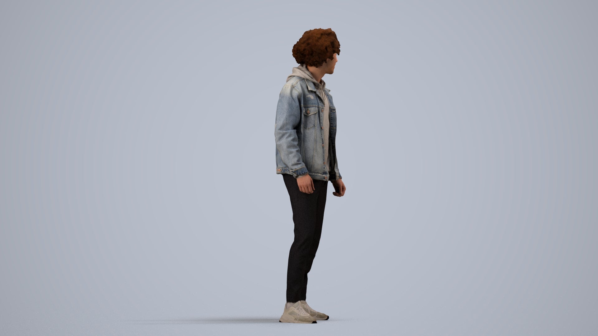 3D human model man casual standing, photogrammetry scanned person for archviz, side view render