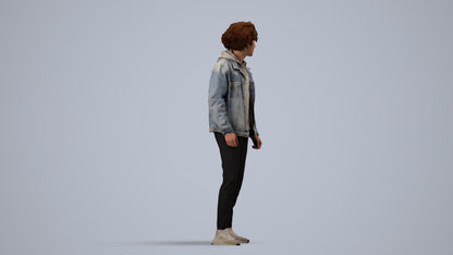 3D human model man casual standing, photogrammetry scanned person for archviz, side view render
