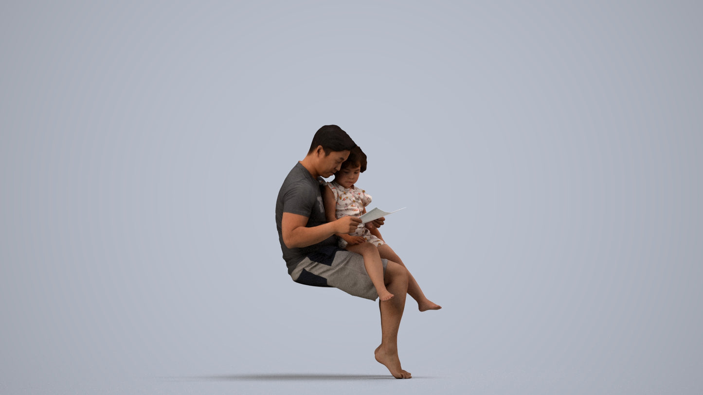 realistic 3D people woman casual kids, render-ready for V-Ray and Corona, FBX OBJ, side view render